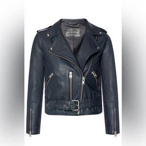 All Saints Balfern leather jacket in midnight blue